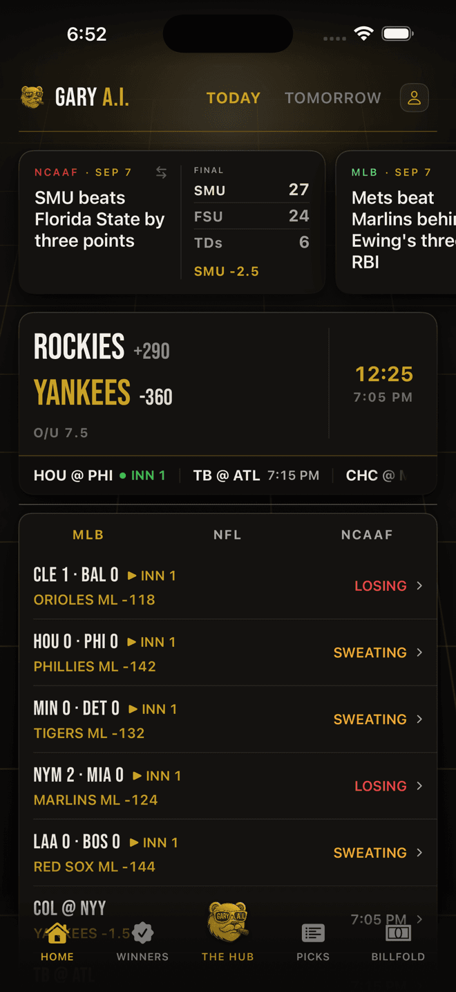 The Home tab: last night's results, today's games and Gary's featured game