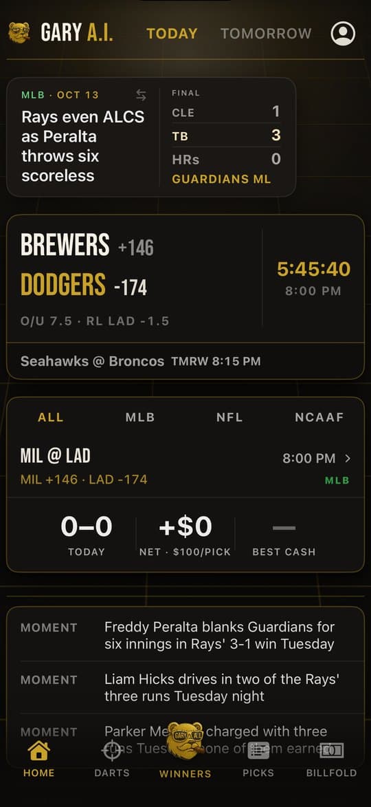 Home in the app: last night’s result and tonight’s game